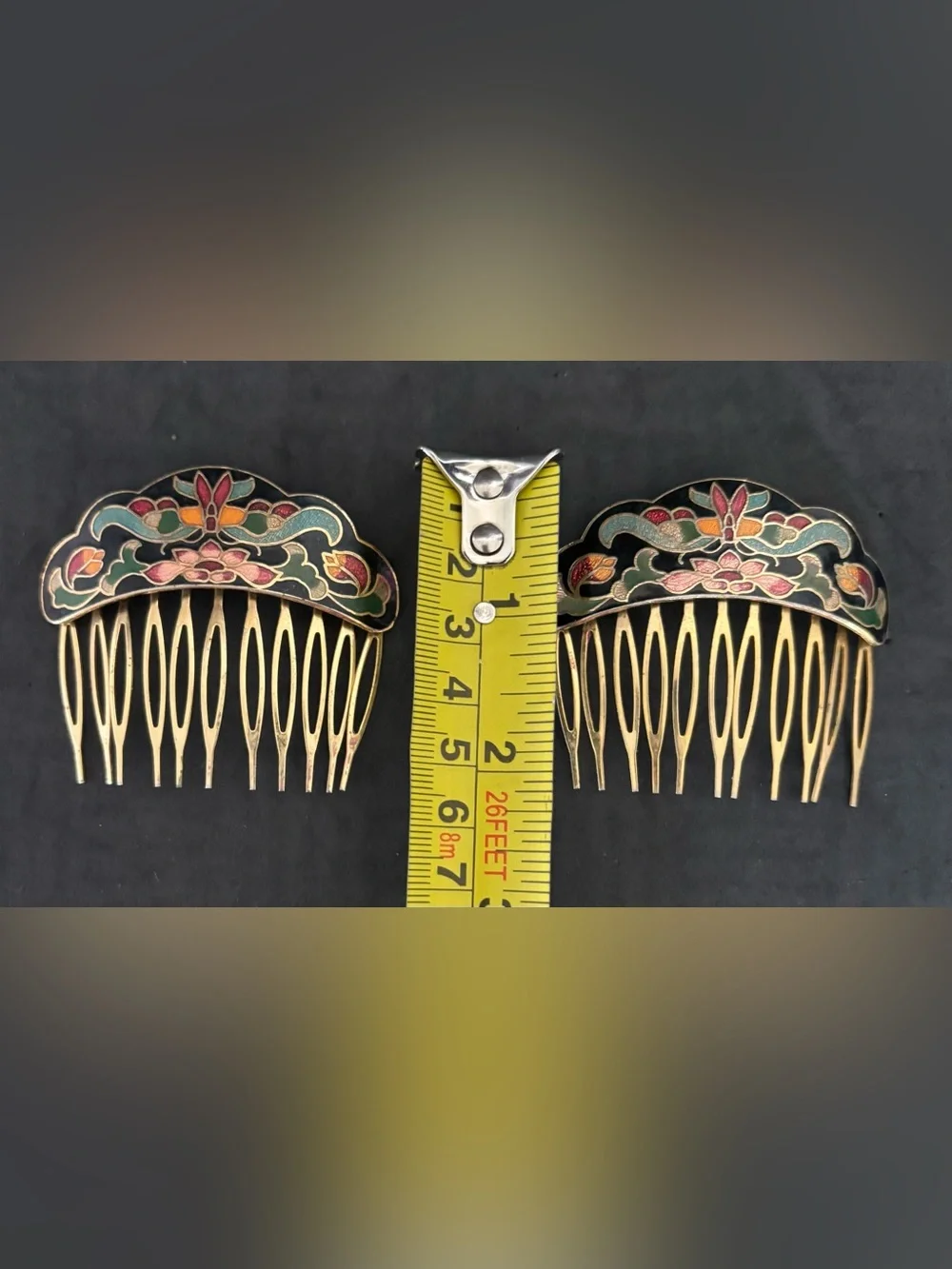 Vintage Floral Enamel Hair Comb - Multicolor Gold-Tone